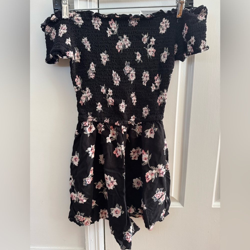 Hollister Black Romper with Pink & White Floral Print
